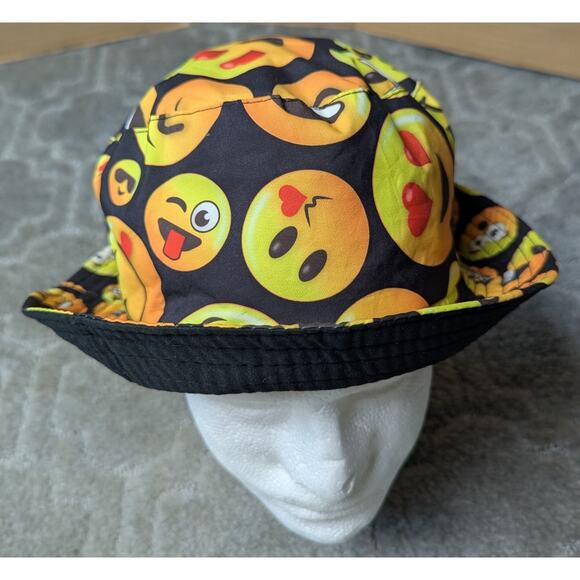 Emoji Face Black Bucket Hat ADULT OS Fun Summer Travel Beach Cruise Festive - Picture 1 of 8